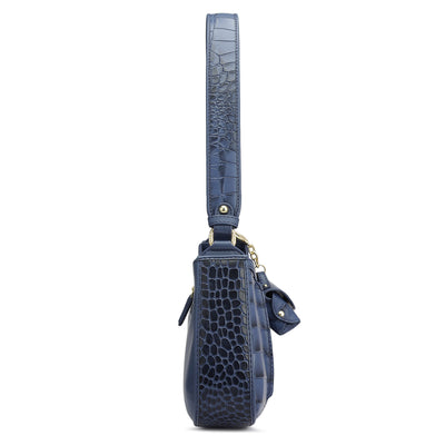 Small Croco Plain Leather Baguette - Stardust