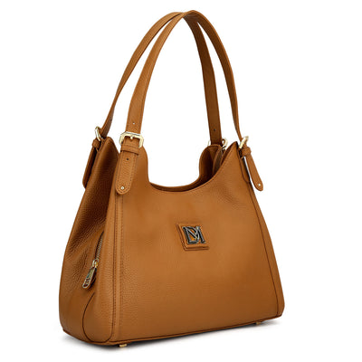 Medium Wax Leather Hobo - Caramel