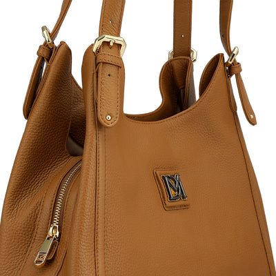 Medium Wax Leather Hobo - Caramel