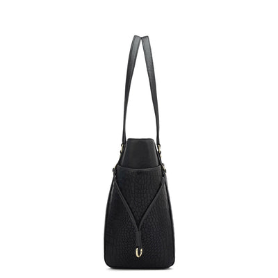 Medium Croco Franzy Leather Shoulder Bag - Black
