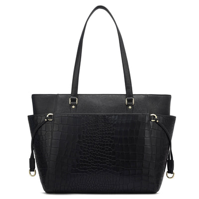 Medium Croco Franzy Leather Shoulder Bag - Black