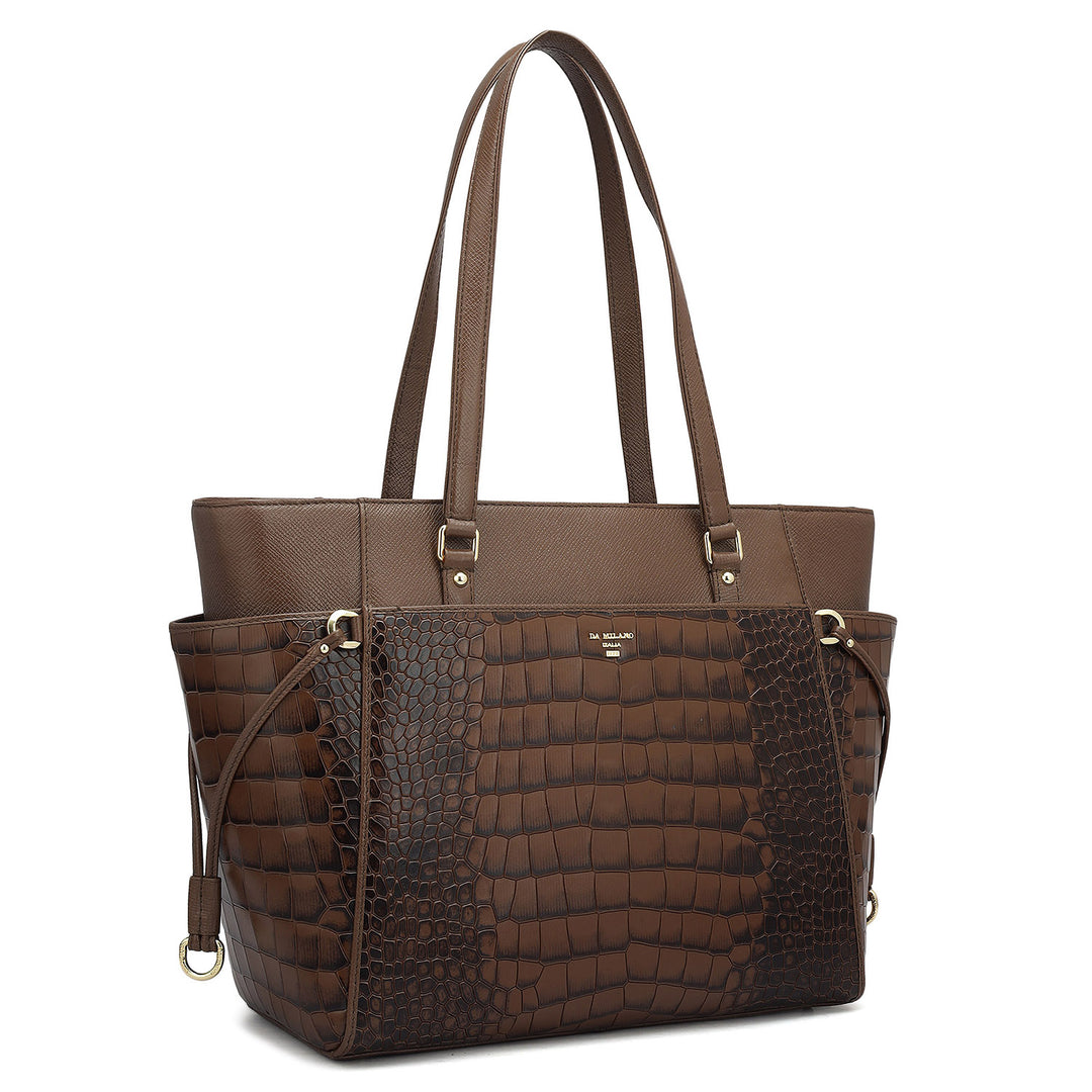Medium Croco Franzy Leather Shoulder Bag - Date