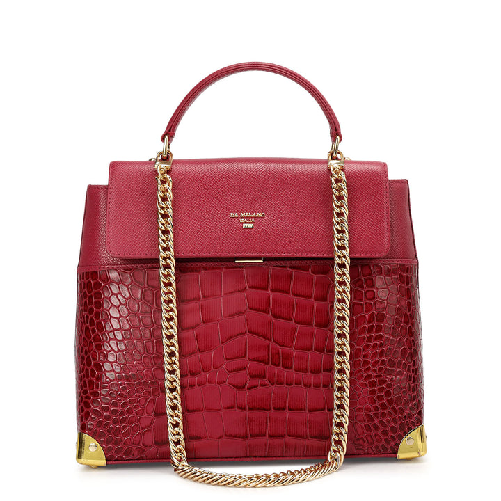Small Croco Franzy Leather Satchel - Plumberry