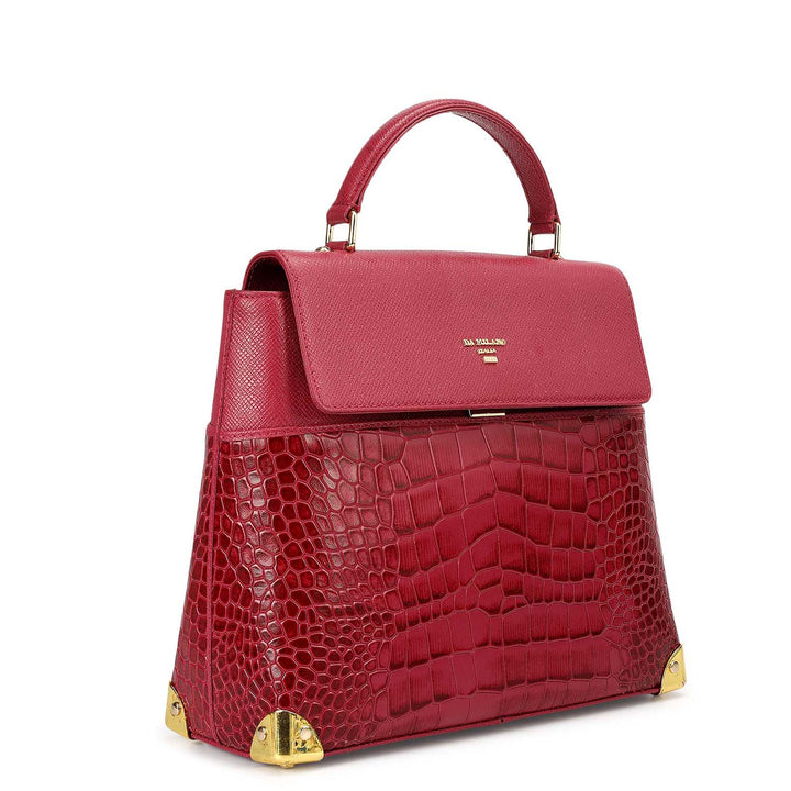 Small Croco Franzy Leather Satchel - Plumberry