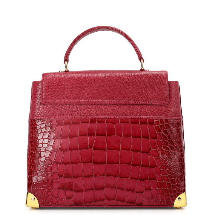 Small Croco Franzy Leather Satchel - Plumberry