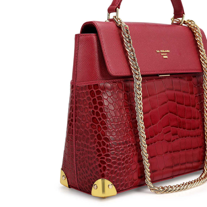 Small Croco Franzy Leather Satchel - Plumberry