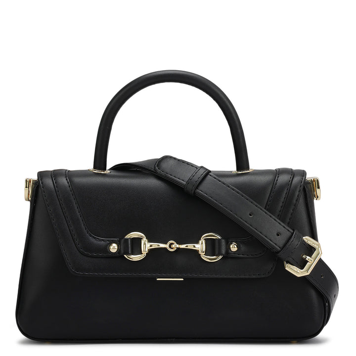 Small Plain Leather Satchel - Black