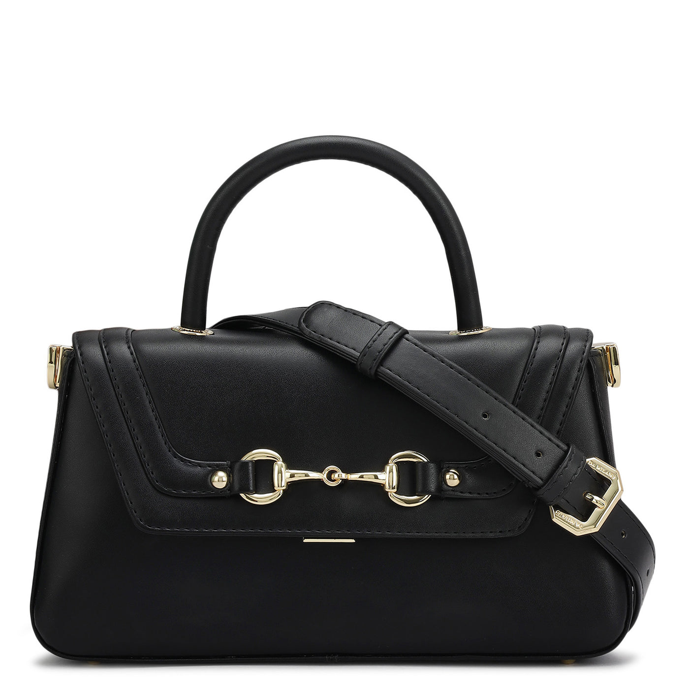 Small Plain Leather Satchel - Black