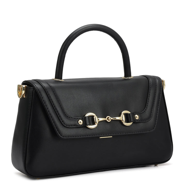 Small Plain Leather Satchel - Black