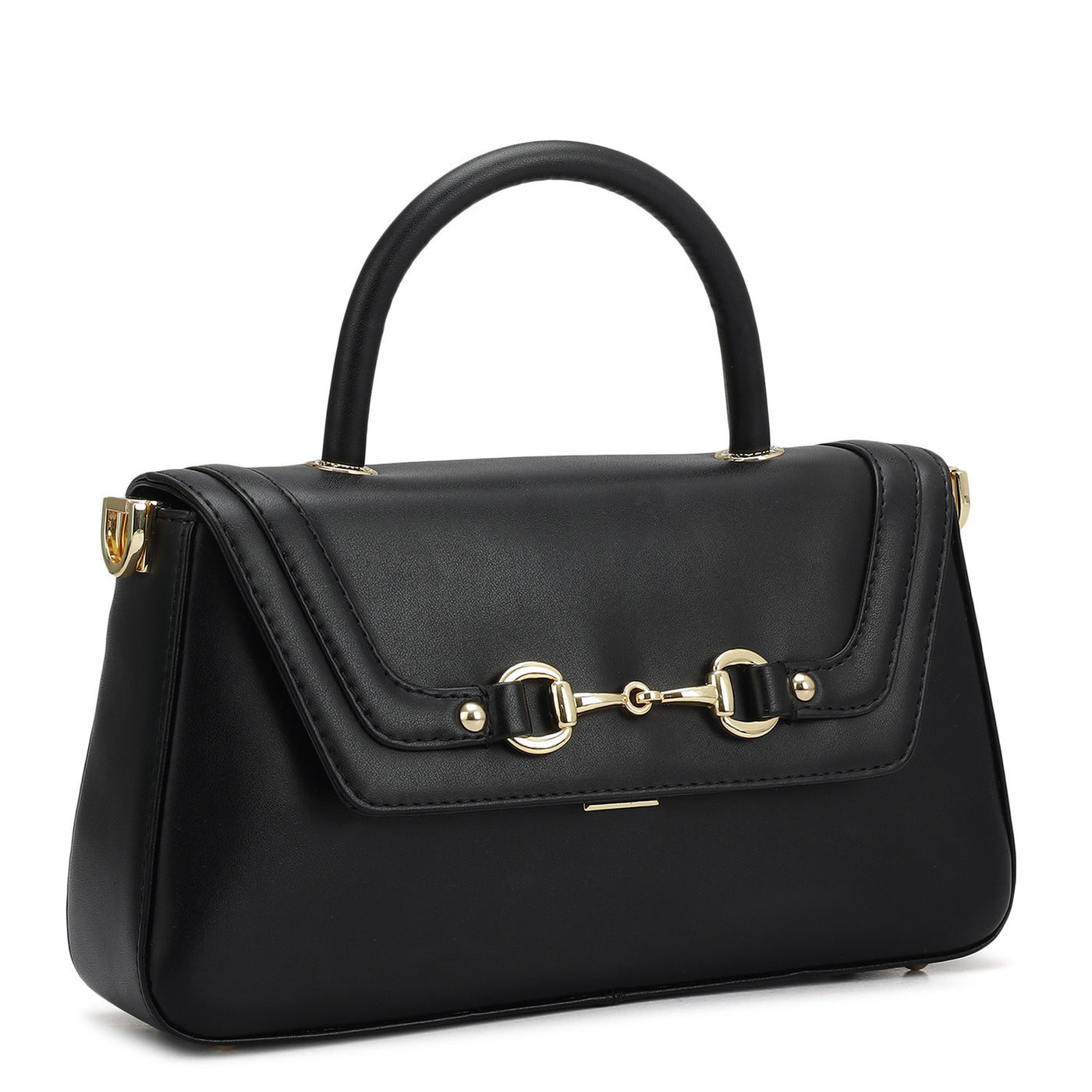 Small Plain Leather Satchel - Black