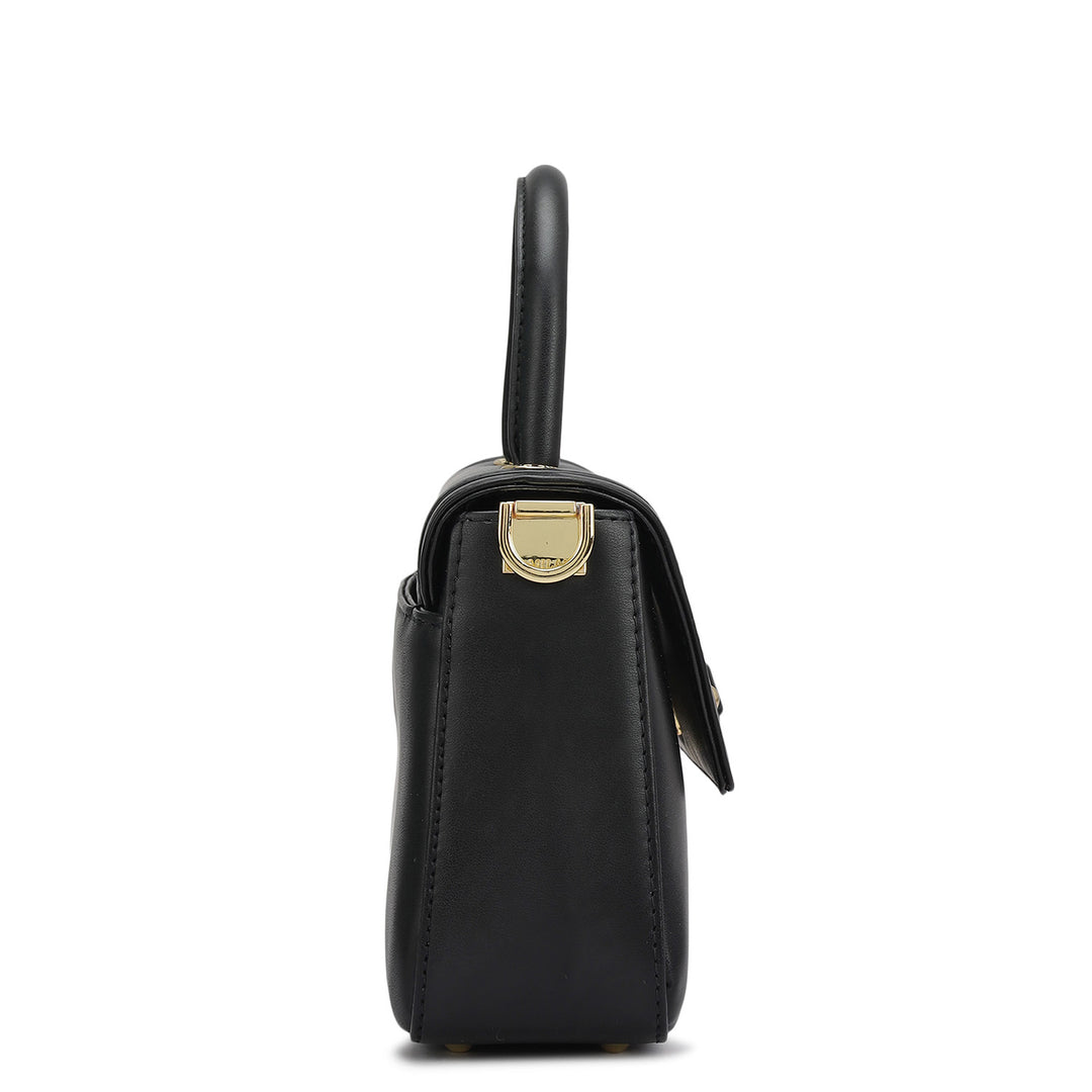 Small Plain Leather Satchel - Black
