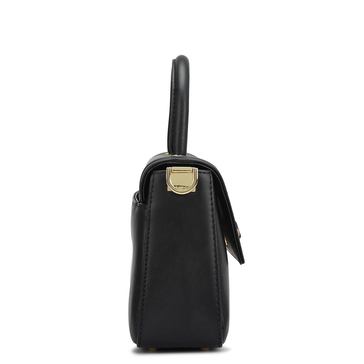 Small Plain Leather Satchel - Black