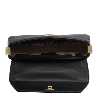 Small Plain Leather Satchel - Black