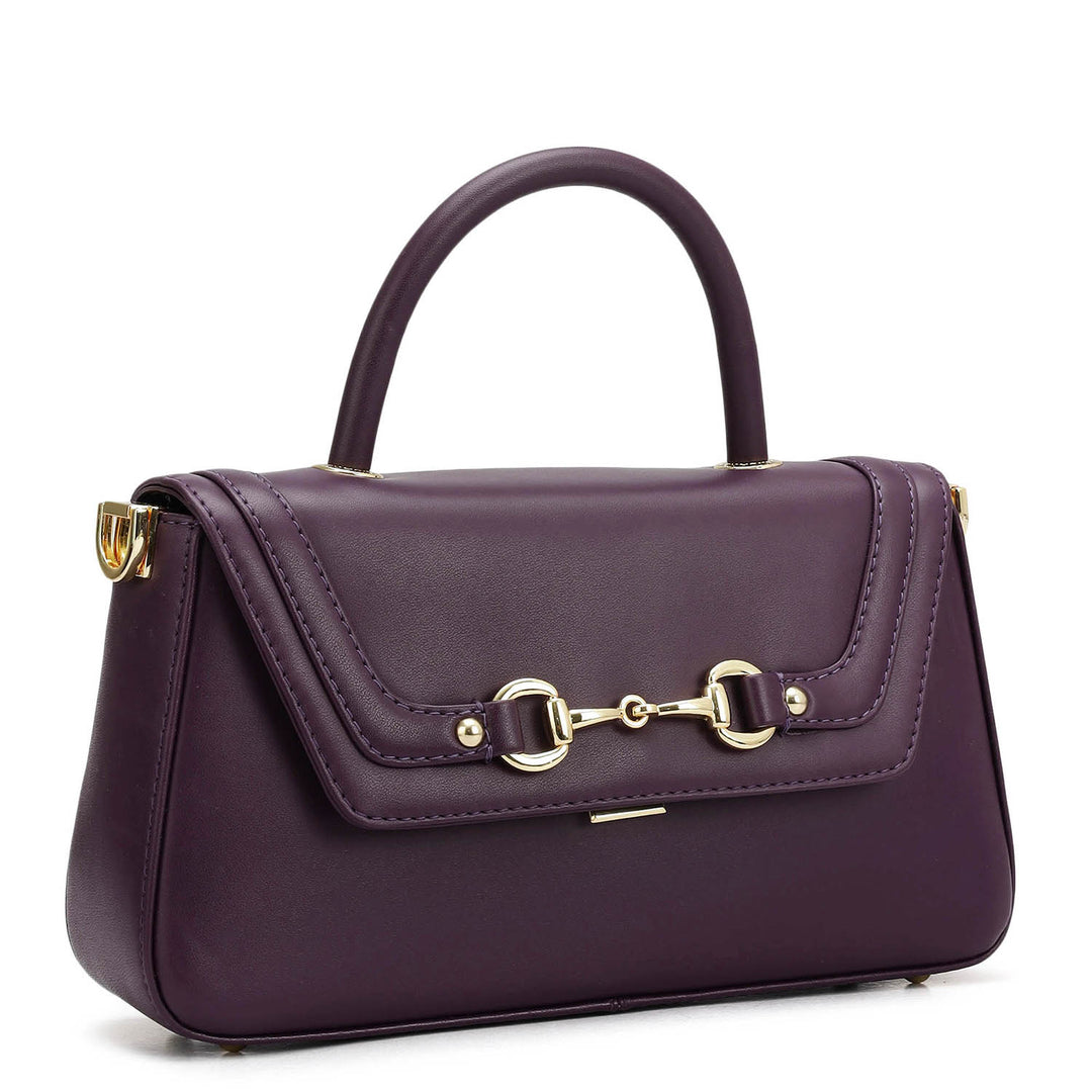Small Plain Leather Satchel - Grapevine