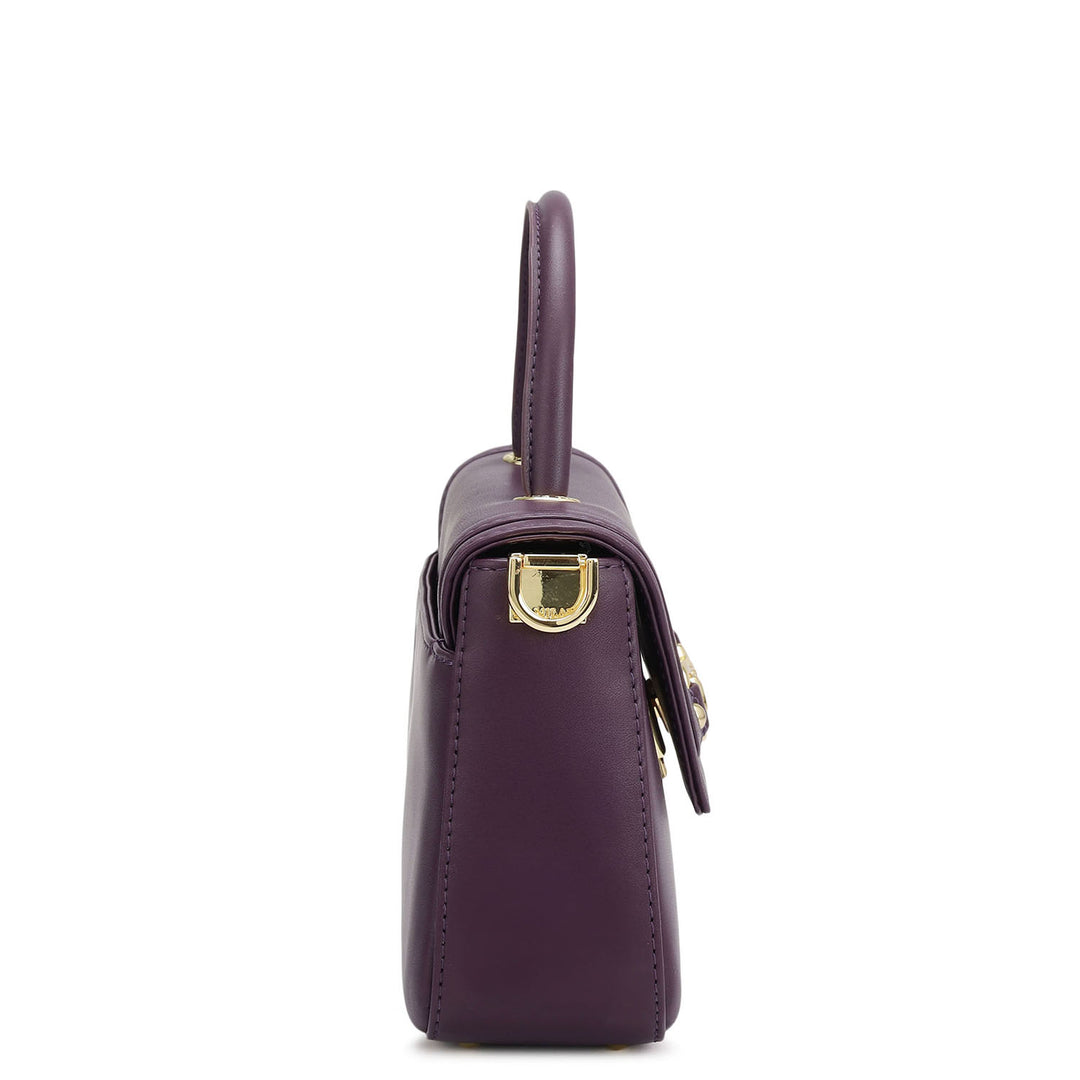 Small Plain Leather Satchel - Grapevine