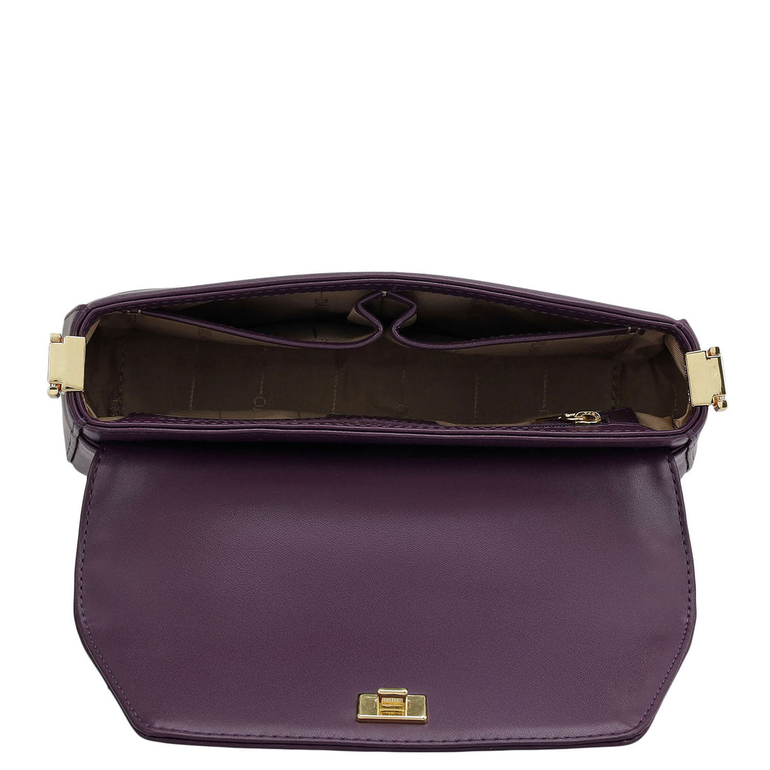 Small Plain Leather Satchel - Grapevine