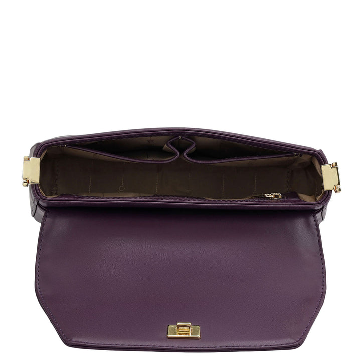 Small Plain Leather Satchel - Grapevine
