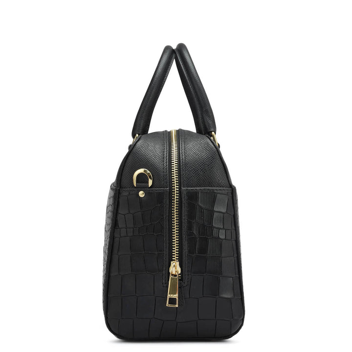 Medium Croco Franzy Leather Satchel - Black