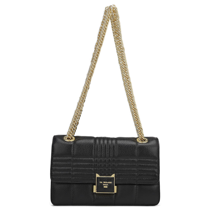 Small Wax Stripe Leather Shoulder Bag - Black