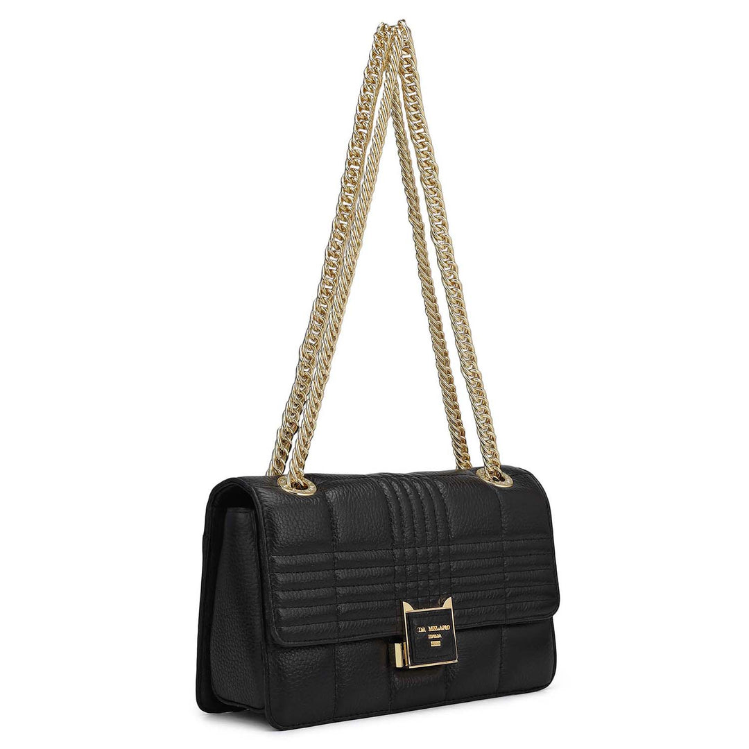 Small Wax Stripe Leather Shoulder Bag - Black