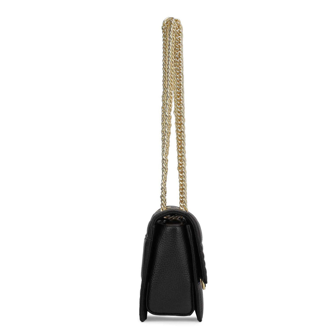 Small Wax Stripe Leather Shoulder Bag - Black