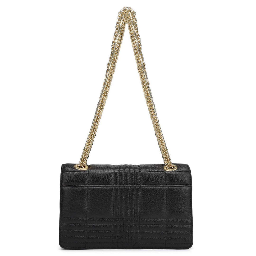 Small Wax Stripe Leather Shoulder Bag - Black