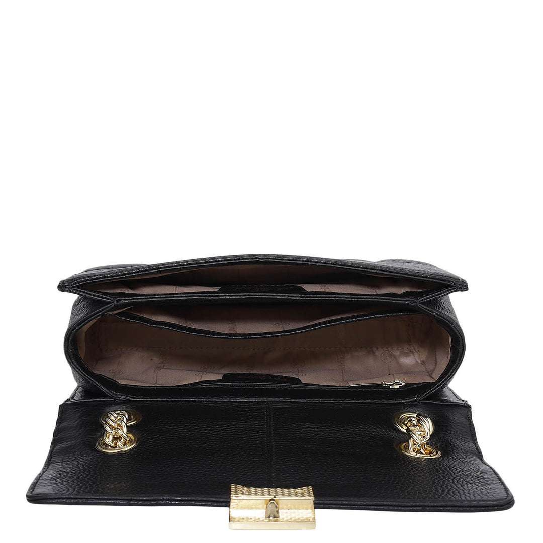 Small Wax Stripe Leather Shoulder Bag - Black
