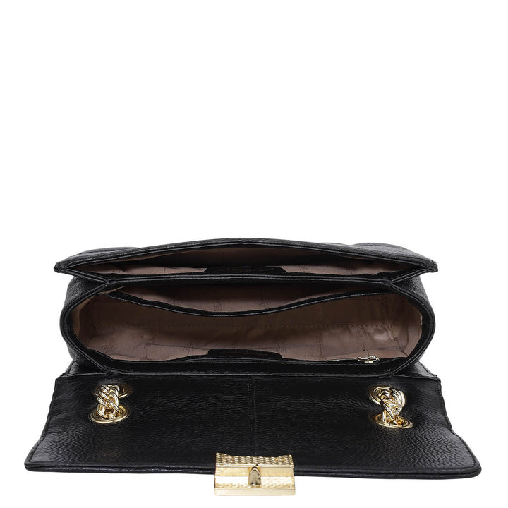 Small Wax Stripe Leather Shoulder Bag - Black