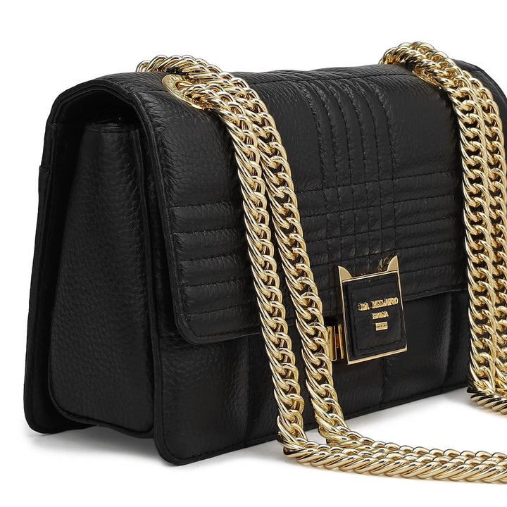 Small Wax Stripe Leather Shoulder Bag - Black