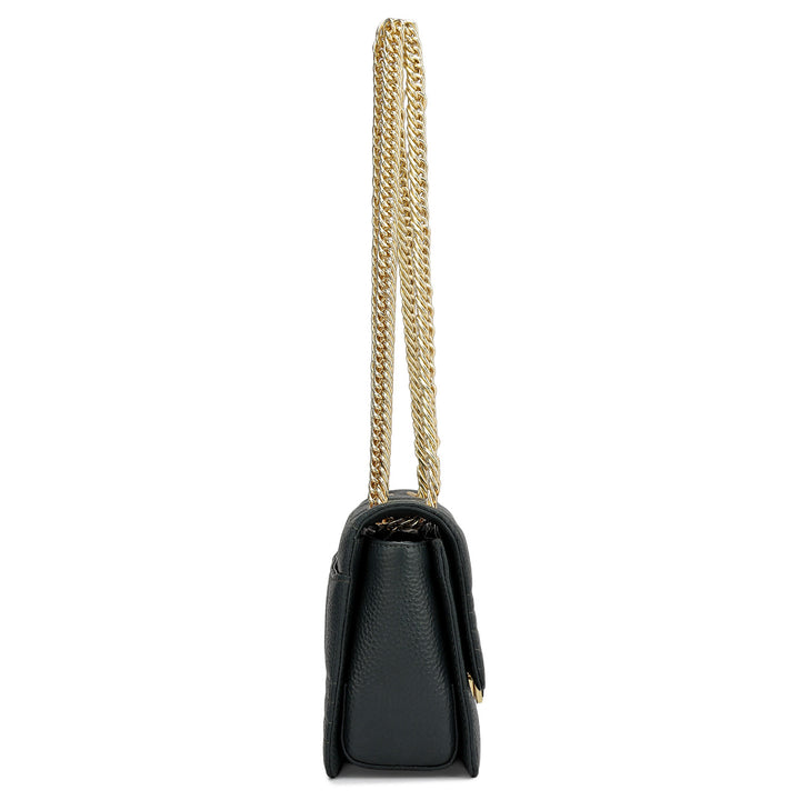 Small Wax Stripe Leather Shoulder Bag - Bottle Green