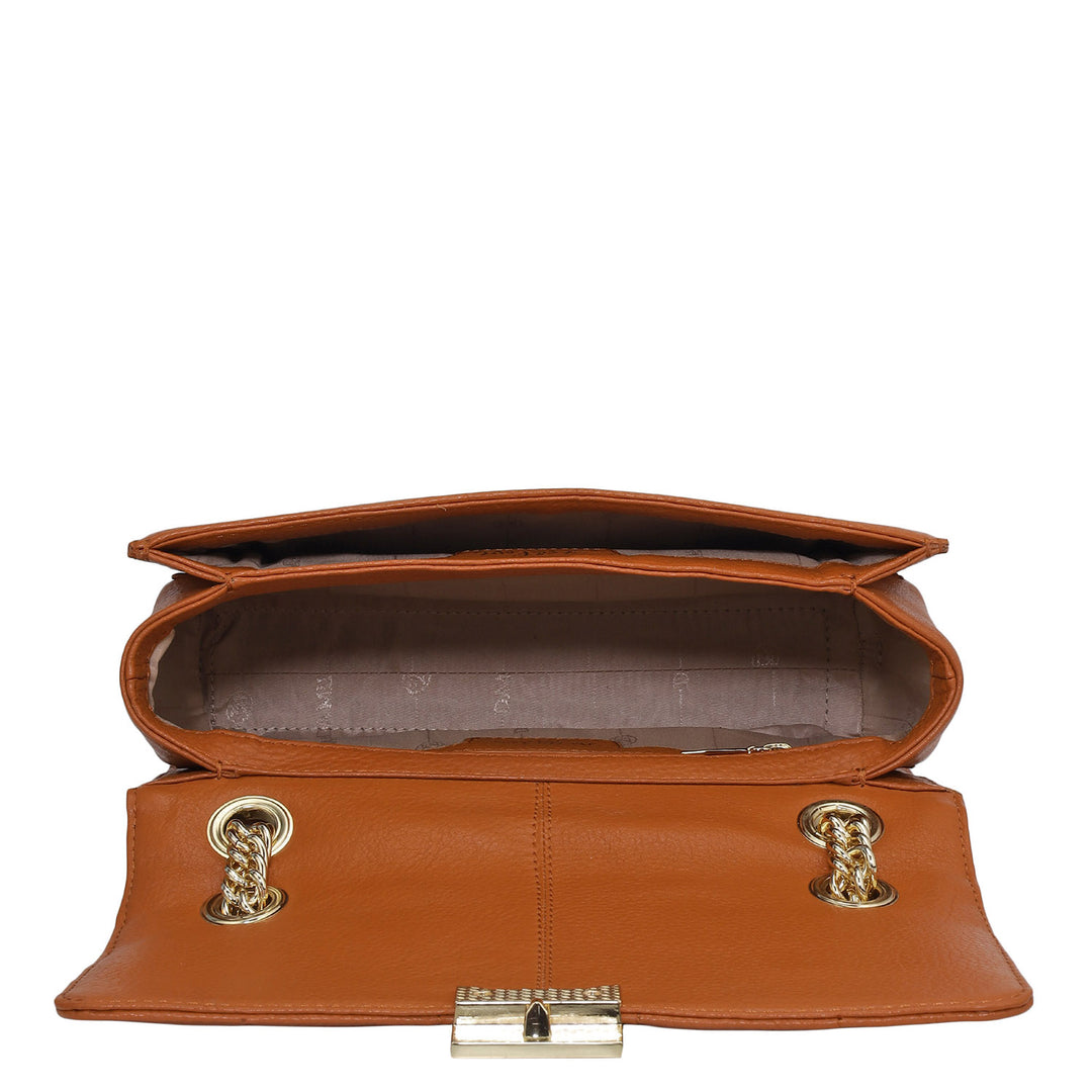 Small Wax Stripe Leather Shoulder Bag - Orange