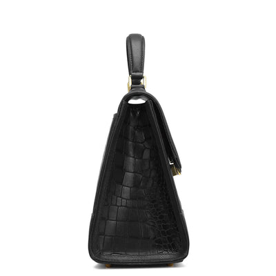 Medium Croco Franzy Leather Satchel - Black