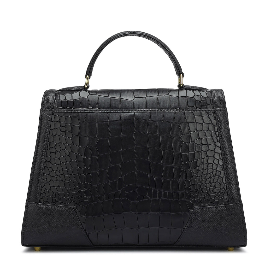 Medium Croco Franzy Leather Satchel - Black