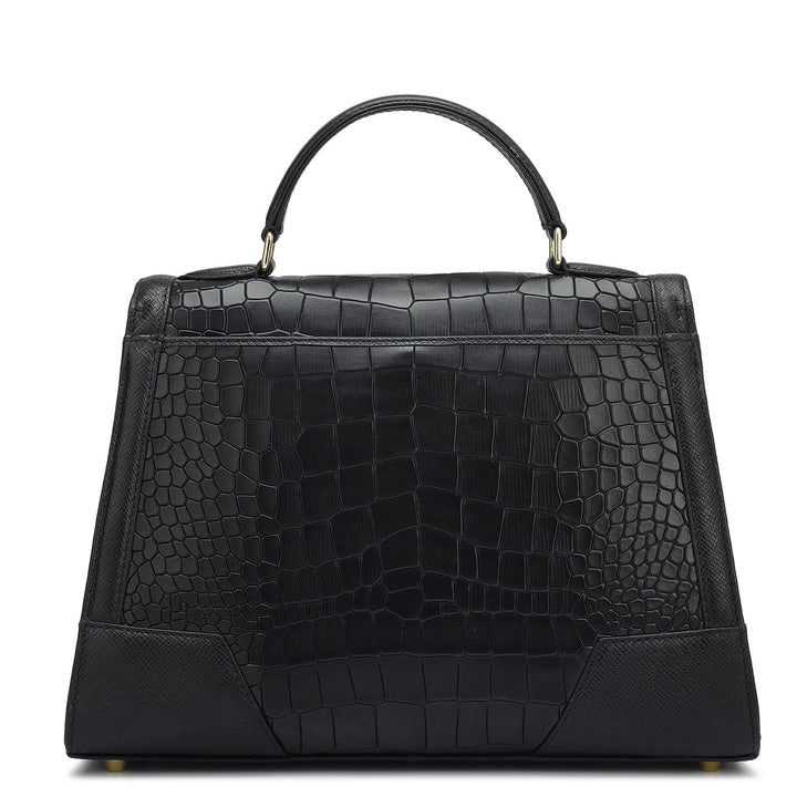 Medium Croco Franzy Leather Satchel - Black