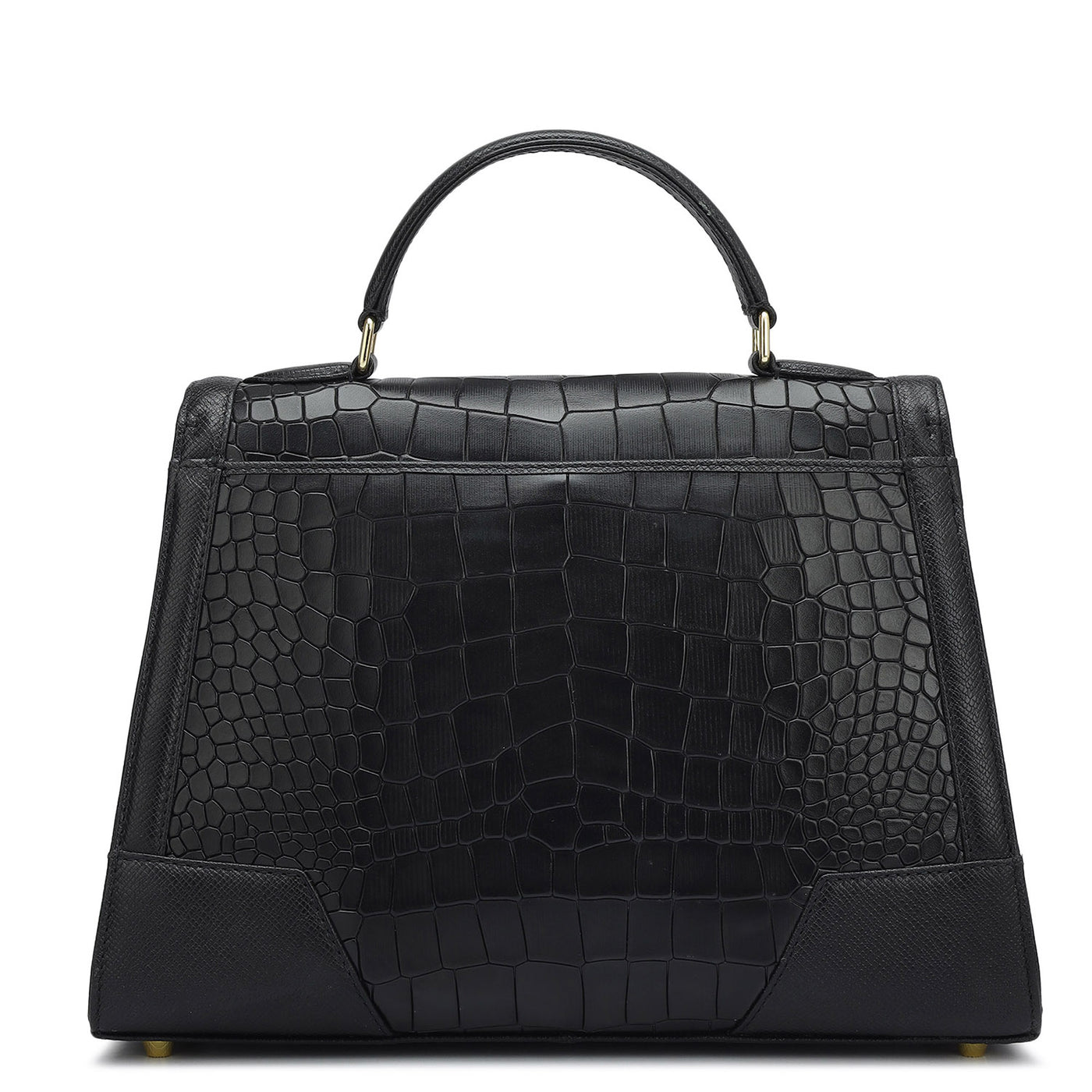 Medium Croco Franzy Leather Satchel - Black