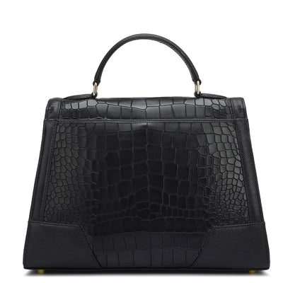 Medium Croco Franzy Leather Satchel - Black
