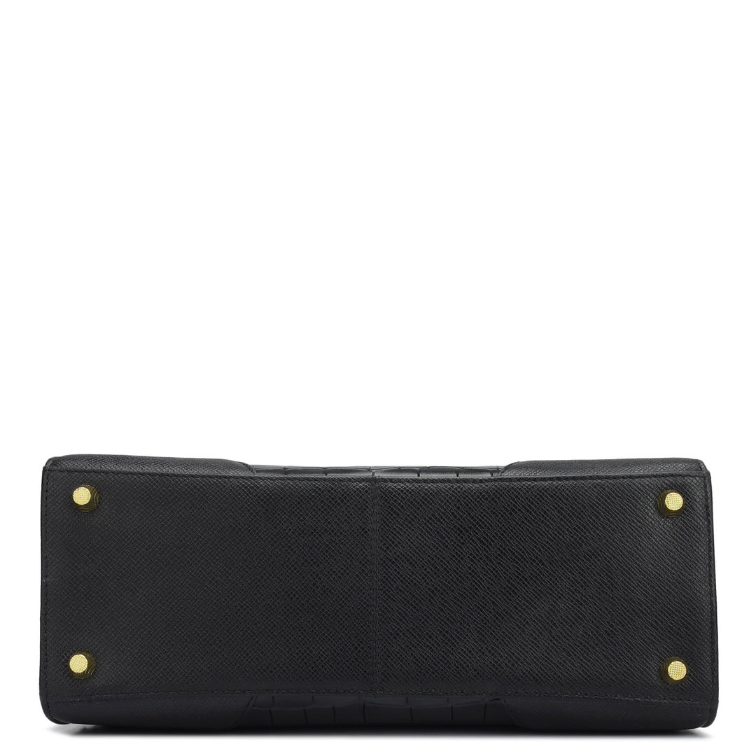 Medium Croco Franzy Leather Satchel - Black
