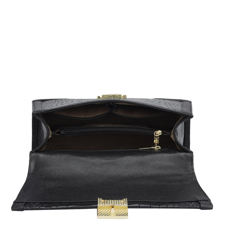 Medium Croco Franzy Leather Satchel - Black