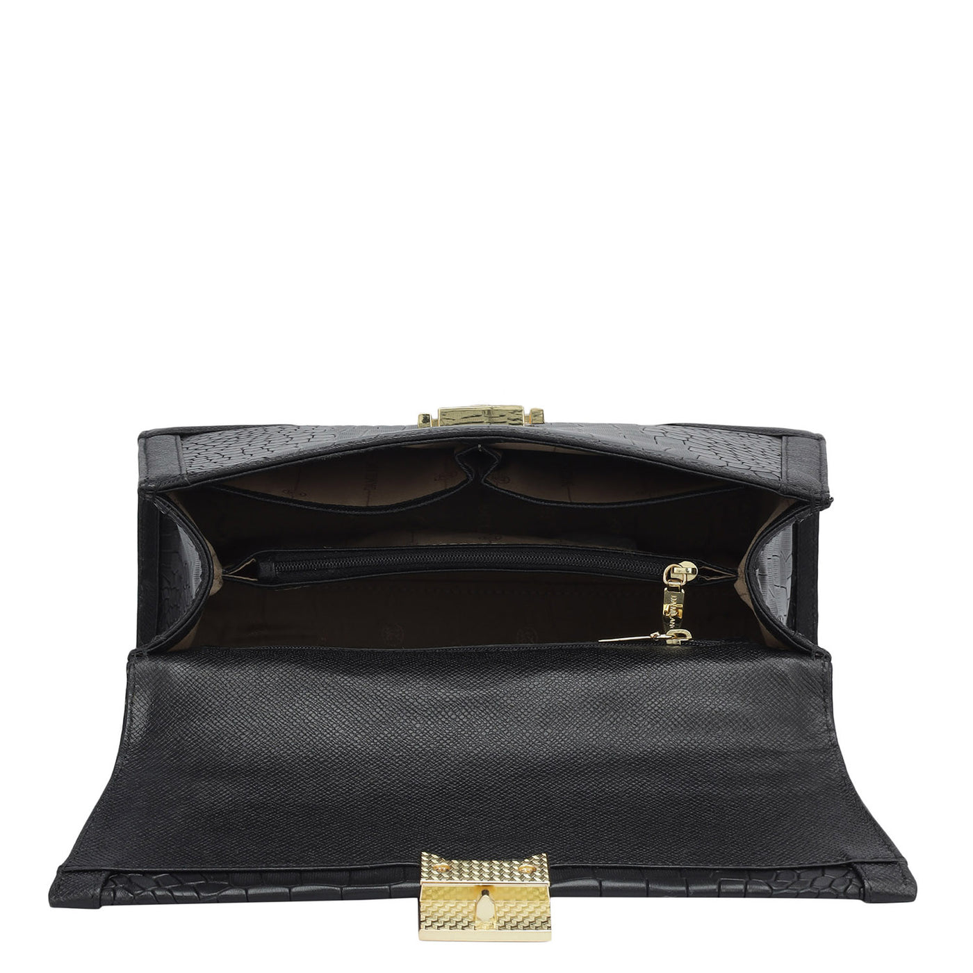 Medium Croco Franzy Leather Satchel - Black