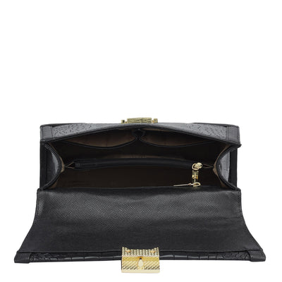 Medium Croco Franzy Leather Satchel - Black