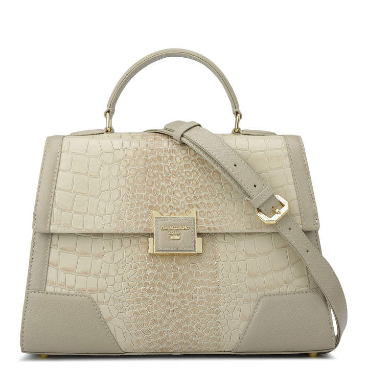 Medium Croco Franzy Leather Satchel - Frost
