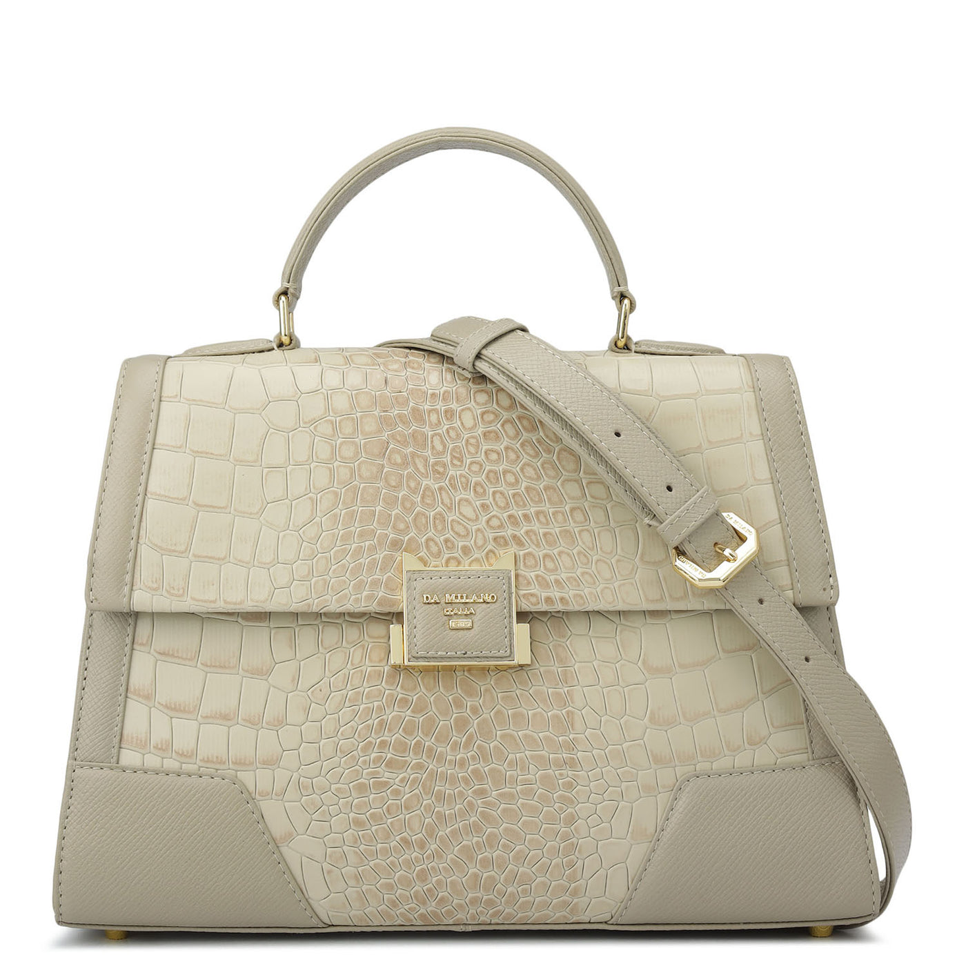 Medium Croco Franzy Leather Satchel - Frost