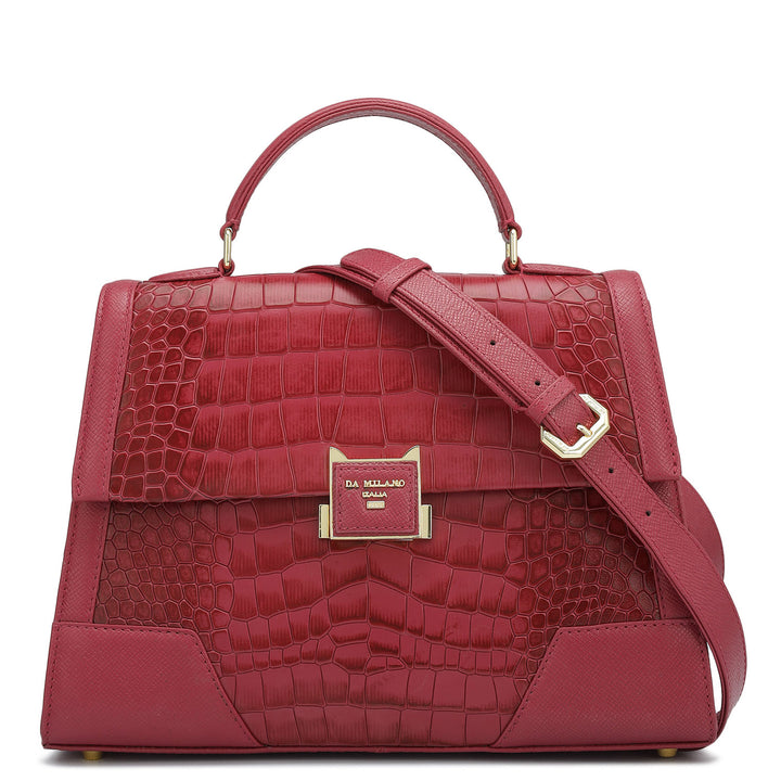Medium Croco Franzy Leather Satchel - Plumberry