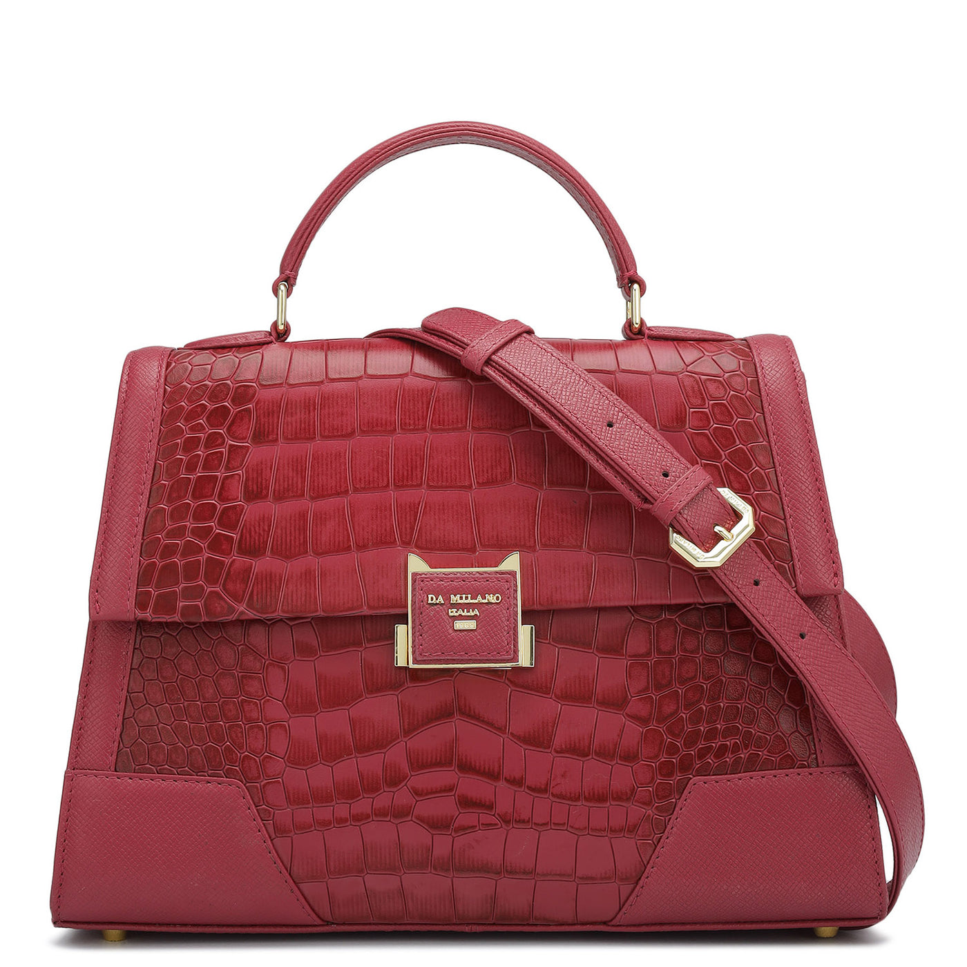 Medium Croco Franzy Leather Satchel - Plumberry