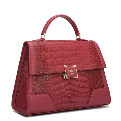 Medium Croco Franzy Leather Satchel - Plumberry