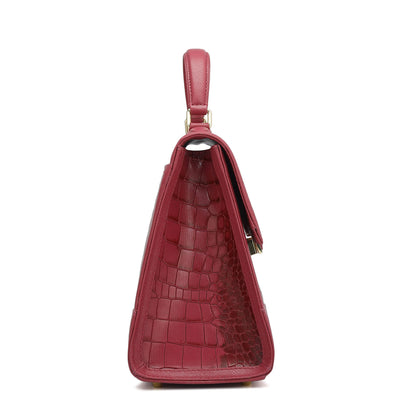 Medium Croco Franzy Leather Satchel - Plumberry