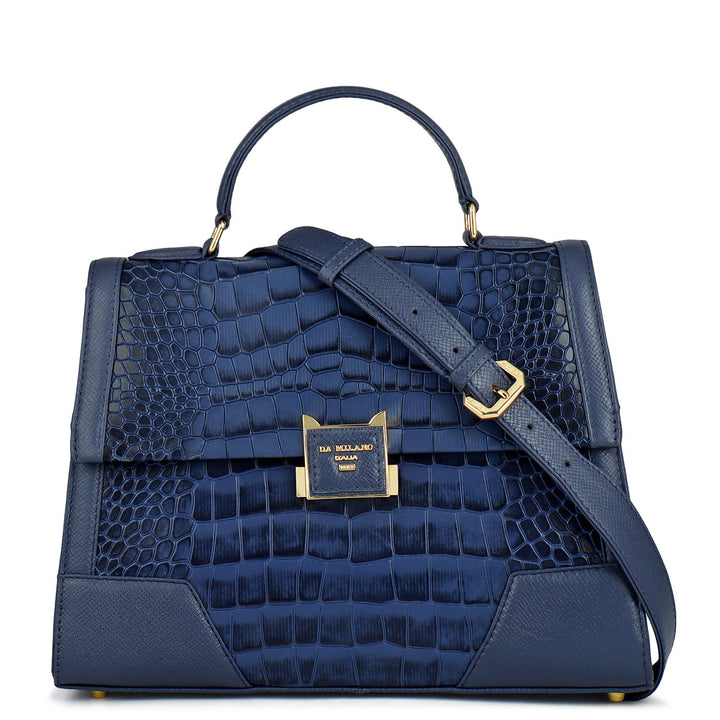 Medium Croco Franzy Leather Satchel - Stardust