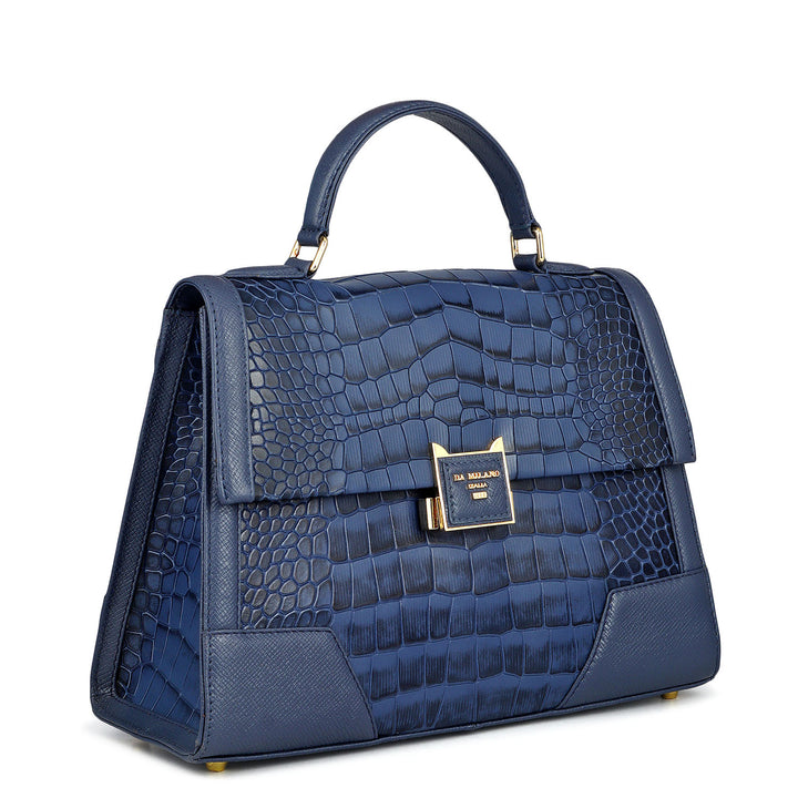 Medium Croco Franzy Leather Satchel - Stardust