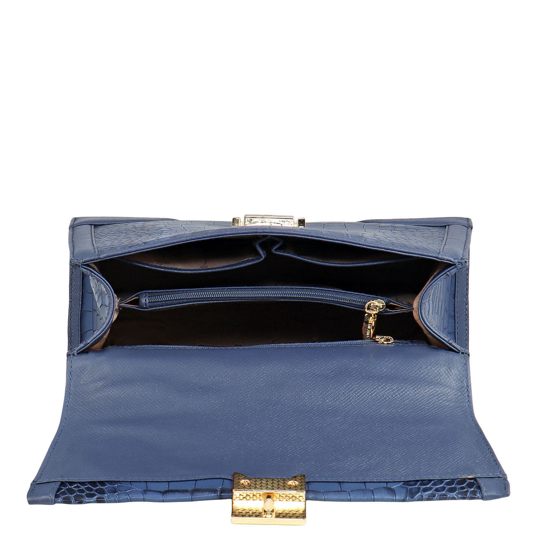 Medium Croco Franzy Leather Satchel - Stardust