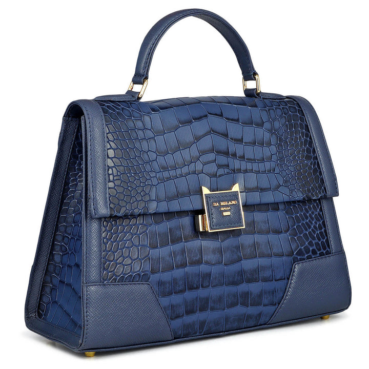 Medium Croco Franzy Leather Satchel - Stardust